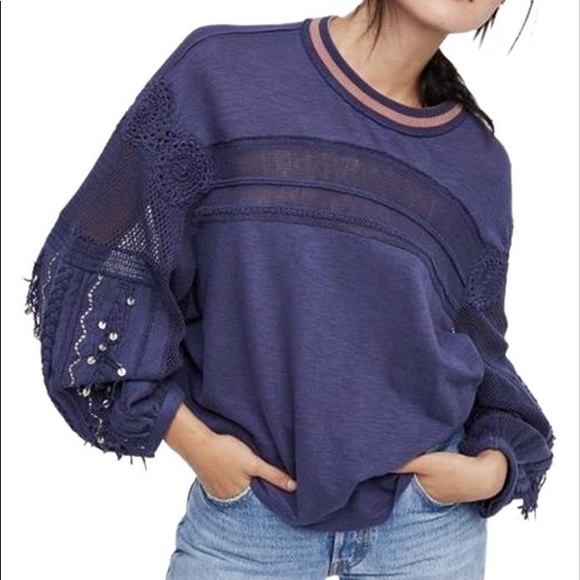 Free People Sweaters - NWOT Free People Marakesh Embellished Midnight Navy Blue Sweater